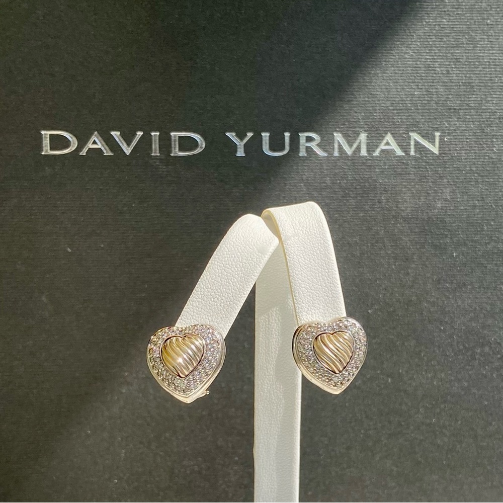 DAVID YURMAN Pavé Diamond Sterling Carved Heart Earrings
